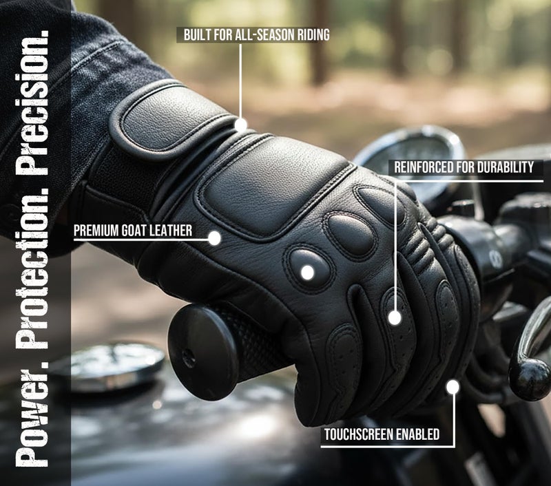 Jackets 4 Bikes Motorcycle Gloves - Goatskin Leather, Touchscreen, Classic Vintage Design for Men Women, Anti-Slip Protective Motorbike Cruiser Biker Glove Black XL - Image 3